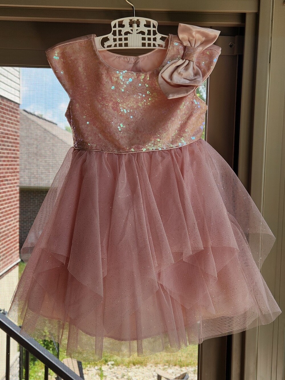 Pink Sparkle Tulle Party Dress with Bow